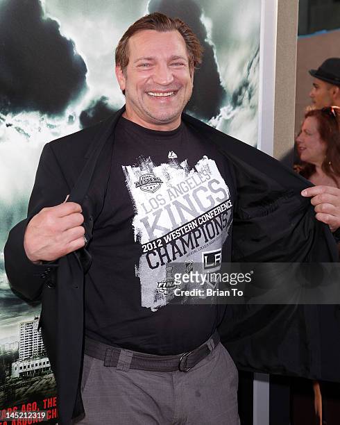 Actor Dimitri Diachenko attends the Los Angeles Premiere of "Chernobyl Diaries" at ArcLight Cinemas Cinerama Dome on May 23, 2012 in Hollywood,...