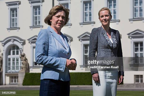 Former German First Lady Bettina Wulff officially designates current German First Lady Daniela Schadt as the new UNICEF Germany patron, at a ceremony...