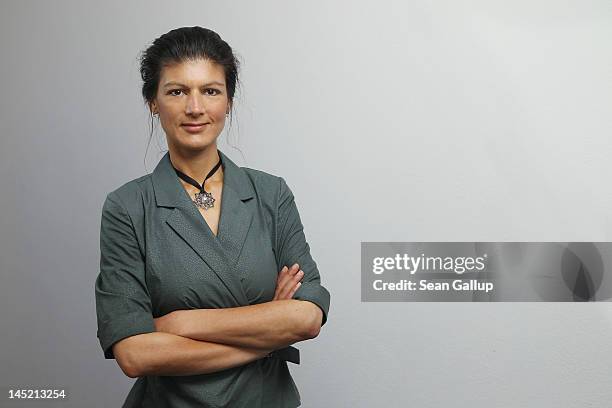 German left-wing politician Sahra Wagenknecht poses for a portrait before speaking the Foreign Journalists' Association on May 24, 2012 in Berlin,...
