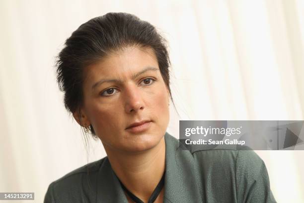 German left-wing politician Sahra Wagenknecht speaks to members of the Foreign Journalists' Association on May 24, 2012 in Berlin, Germany....