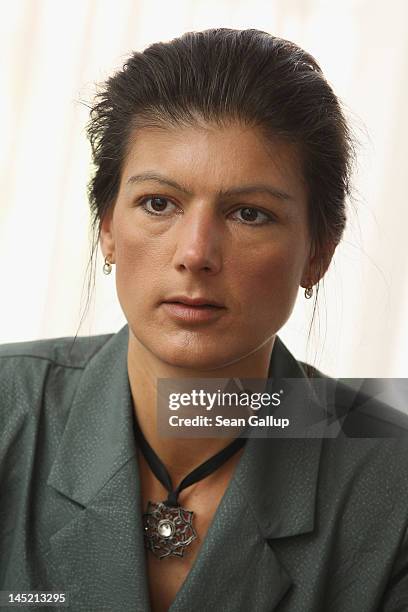 German left-wing politician Sahra Wagenknecht speaks to members of the Foreign Journalists' Association on May 24, 2012 in Berlin, Germany....