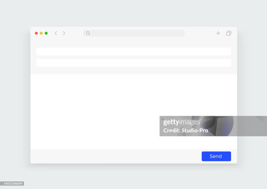 Leeres E-Mail-Fenstermodell. UI-Browservorlage leichtes modernes Design ähnlich wie Google Mail
