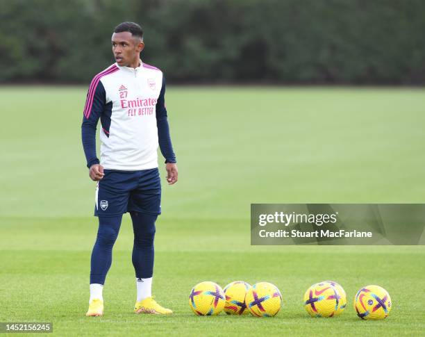 Marquinhos of Arsenal during a training session at London Colney on December 24, 2022 in St Albans, England.