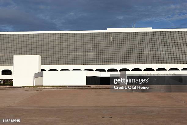 The national library designed by architect Oscar Niemeyer, photographed on March 16, 2011 in Brasilia, Brazil.