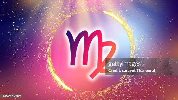 virgo symbol on a colorful background light - gemini astrology sign stock pictures, royalty-free photos & images