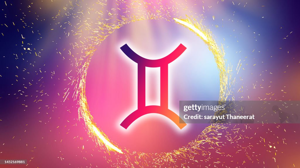 Gemini symbol on a colorful background light