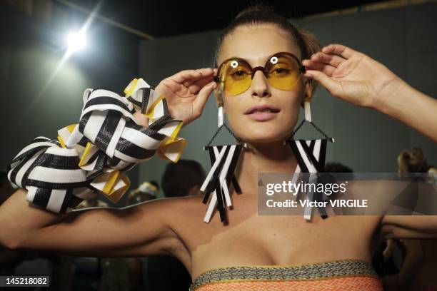Details and backstage during the Salinas show as part of the Rio de Janeiro Fashion Week Spring Summer 2013 on May 23, 2012 in Rio De Janeiro, Brazil.