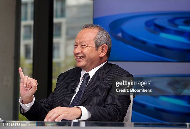 Egyptian billionaire Naguib Sawiris gestures during a Bloomberg Television interview in London, U.K., on Thursday, May 24, 2012. Sawiris said he'd be...