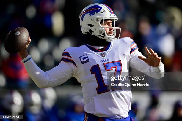 Josh Allen of the Buffalo Bills throws a pass during the first quarter in the game against the Chicago Bills at Soldier Field on December 24, 2022 in...