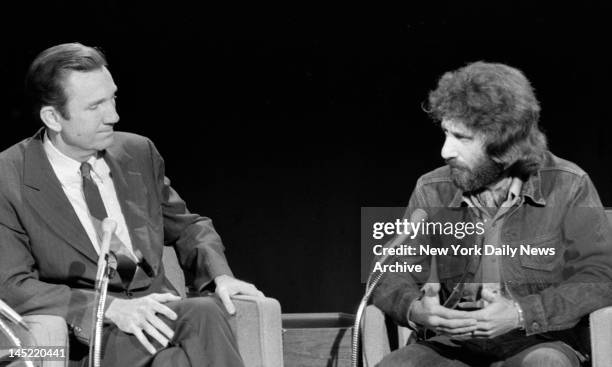 Former NYC Police Officer Frank Serpico as he appeared on NBC with Ramsey Clark at 30 Rockefeller Plaza this morning, Knapp Commission.