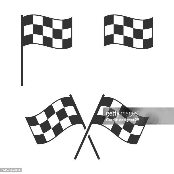 icon-set für die rennflagge. - car racing stock-grafiken, -clipart, -cartoons und -symbole