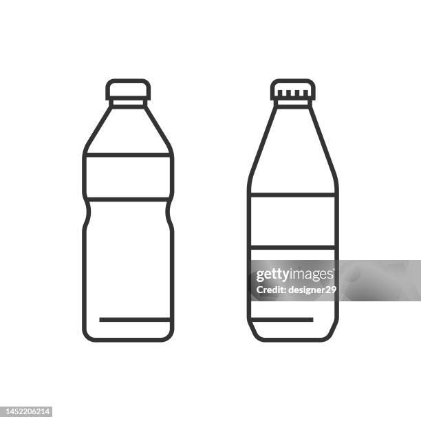 illustrations, cliparts, dessins animés et icônes de jeu d’icônes de ligne de bouteille d’eau. - bouteille-plastique