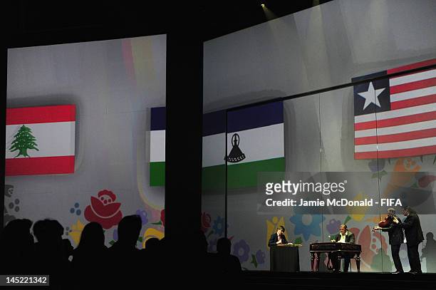 Performers perform during the 62nd FIFA Congress Opening Ceremony at the Budapest confernce centre on May 24, 2012 in Budapest, Hungary.
