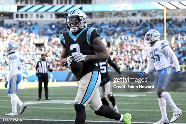 Moore of the Carolina Panthers celebrates after scoring a touchdown against the Detroit Lions during the third quarter of the game at Bank of America...