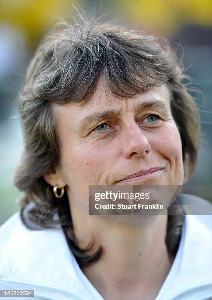 Ulrike Ballweg, head coach of Germany watches during the U23's womens international friendly mtach between Germany and Sweden on May 24, 2012 in...