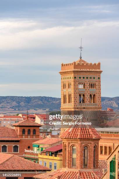 picturesque bell tower san martín in unique mudéjar-style teruel, spain - mudéjar stock pictures, royalty-free photos & images