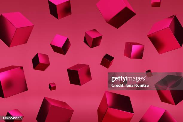 shiny pink, red, viva magenta cubes. 3d pattern. color of the year 2023. - fall fashion event bildbanksfoton och bilder