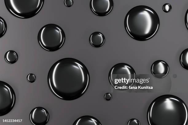 shiny black liquid drops. 3d bubbles pattern. abstract background. - cosmetics industry stock pictures, royalty-free photos & images