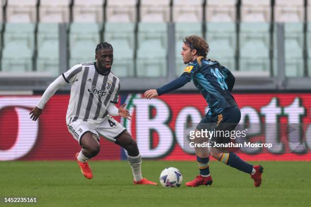 Alen Halilovic of Rijeka takes on Samuel Iling-Junior of Juventus during the Friendly match between Juventus and HNK Rijeka at Allianz Stadium on...