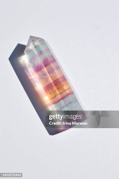 crystal healing rainbow fluorite crystal tower - magic wand stock pictures, royalty-free photos & images