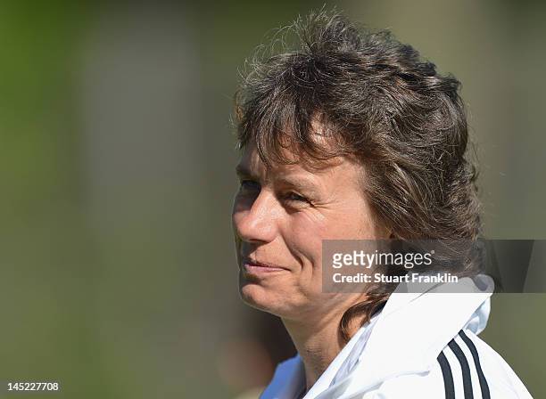 Ulrike Ballweg, head coach of Germany watches during the U23's womens international friendly mtach between Germany and Sweden on May 24, 2012 in...