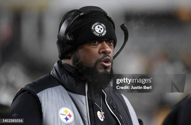 Head coach Mike Tomlin # of the Pittsburgh Steelers on the sidelines during the fourth quarter against the Las Vegas Raiders at Acrisure Stadium on...