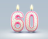Happy Birthday years. 60 anniversary of the birthday, Candle in the form of numbers. Vector