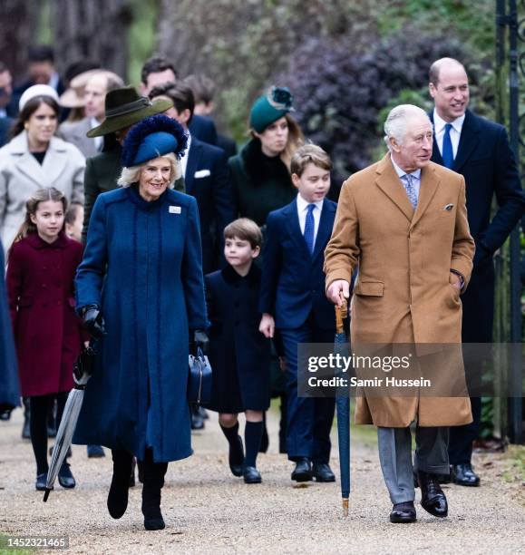 Princess Charlotte, Catherine, Princess of Wales, Camilla, Queen Consort, Prince Louis, Prince George, King Charles III and Prince William, Prince of...