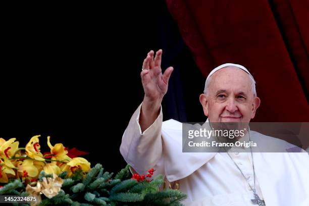 Pope Francis delivers his Christmas Urbi Et Orbi Blessing and his traditional Christmas Day message from the central balcony overlooking St. Peter's...