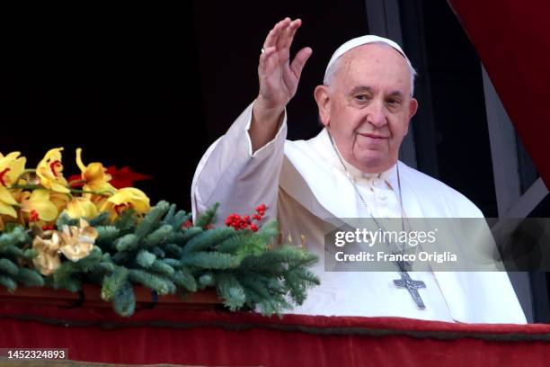 Pope Francis delivers his Christmas Urbi Et Orbi Blessing and his traditional Christmas Day message from the central balcony overlooking St. Peter's...