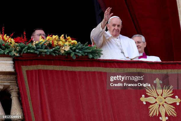 Pope Francis delivers his Christmas Urbi Et Orbi Blessing and his traditional Christmas Day message from the central balcony overlooking St. Peter's...