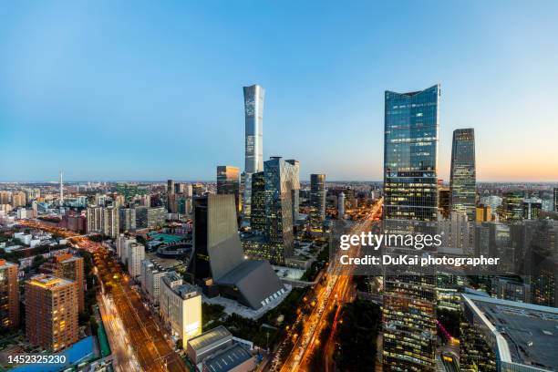 night view of beijing central business district - peking stockfoto's en -beelden