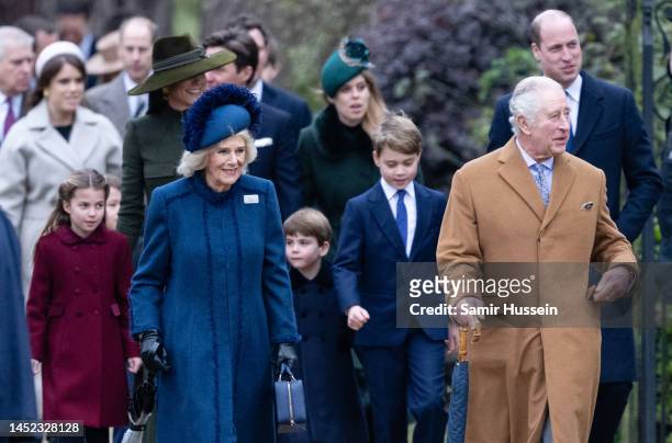 Princess Charlotte, Catherine, Princess of Wales, Camilla, Queen Consort, Prince Louis, Prince George, King Charles III and Prince William, Prince of...