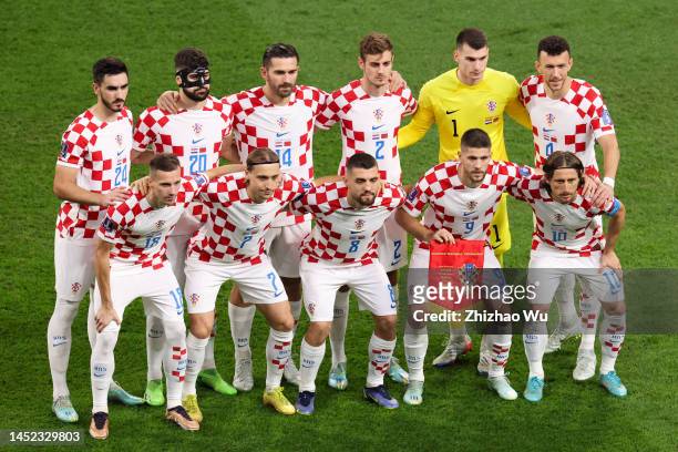 Players of Croatia line up during the FIFA World Cup Qatar 2022 3rd Place match between Croatia and Morocco at Khalifa International Stadium on...