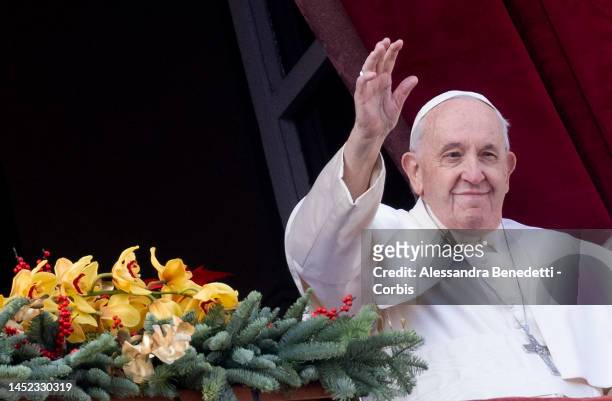 Pope Francis delivers his Christmas Urbi Et Orbi Blessing and his traditional Christmas Day message from the central loggia of St. Peter's Basilica...