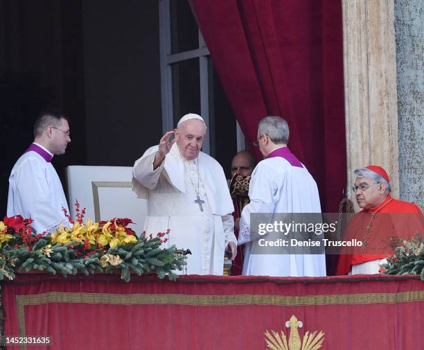 Pope Francis delivers his Christmas Urbi Et Orbi Blessing and his traditional Christmas Day message from the central balcony overlooking St. Peter's...