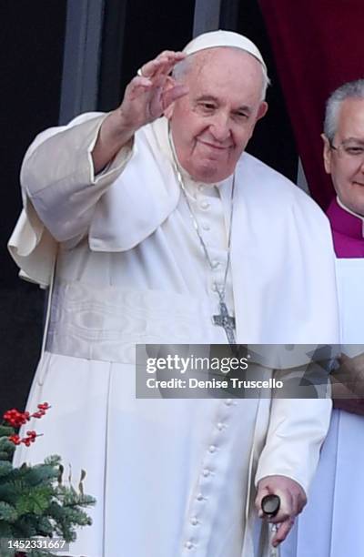 Pope Francis delivers his Christmas Urbi Et Orbi Blessing and his traditional Christmas Day message from the central balcony overlooking St. Peter's...