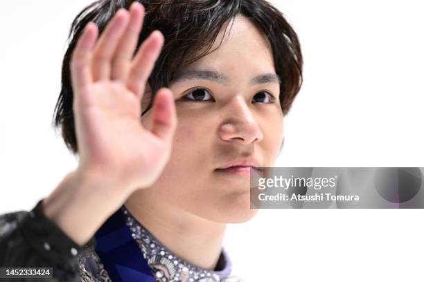 Shoma Uno of Japan smil during day four of the 91st All Japan Figure Skating Championships at Towa Pharmaceutical RACTAB Dome on December 25, 2022 in...