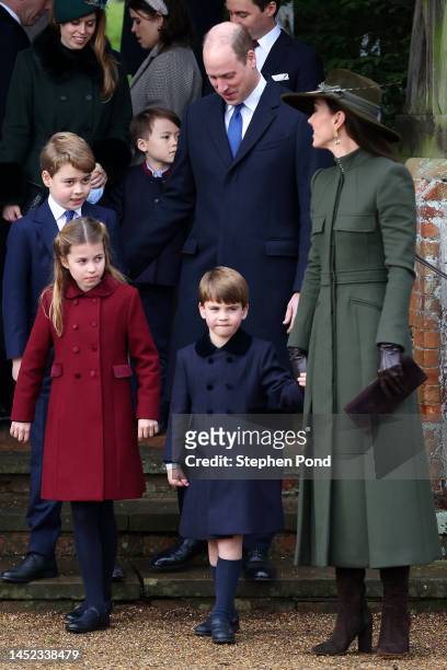Princess Charlotte of Wales, Prince George of Wales, Prince William, Prince of Wales, Prince Louis of Wales and Catherine, Princess of Wales, after...
