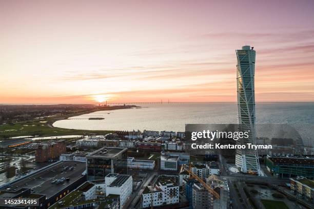 aerial view of a residential area near the sea. - malmö stock pictures, royalty-free photos & images