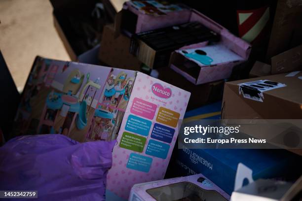 Paper and cardboard containers full of gift wrapping and toy boxes, in Rivas, on 25 December, 2022 in Madrid, Spain. According to Ecoembes, Spaniards...