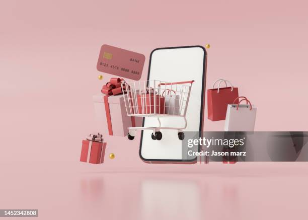 shopping online on mobile application concept marketing and digital . 3d render - wrapping paper stock photos et images de collection