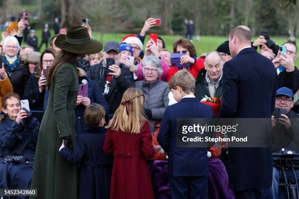 Princess Charlotte of Wales, Prince George of Wales, Prince William, Prince of Wales, Prince Louis of Wales and Catherine, Princess of Wales, after...