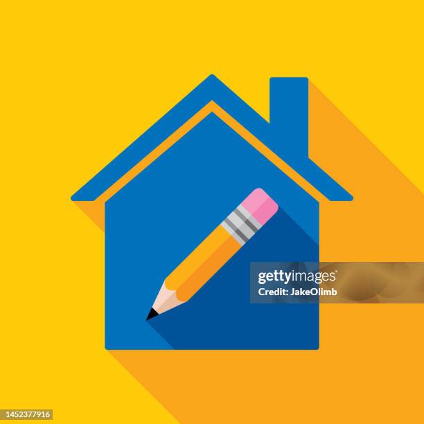 house pencil icon flat 1 - nursery school building stock illustrations