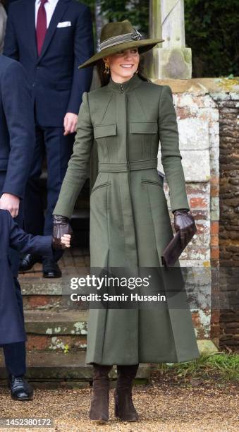 Catherine, Princess of Wales attend the Christmas Day service at Sandringham Church on December 25, 2022 in Sandringham, Norfolk. King Charles III...