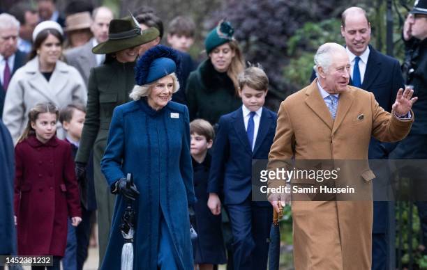 Princess Charlotte, Catherine, Princess of Wales, Camilla, Queen Consort, Prince Louis, Prince George, King Charles III and Prince William, Prince of...