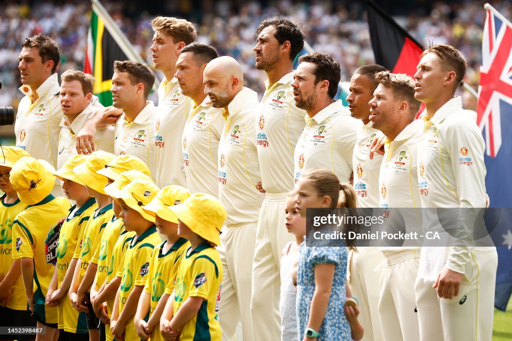 Second Test Australia sing the national anthem during day one of the Second Test ...