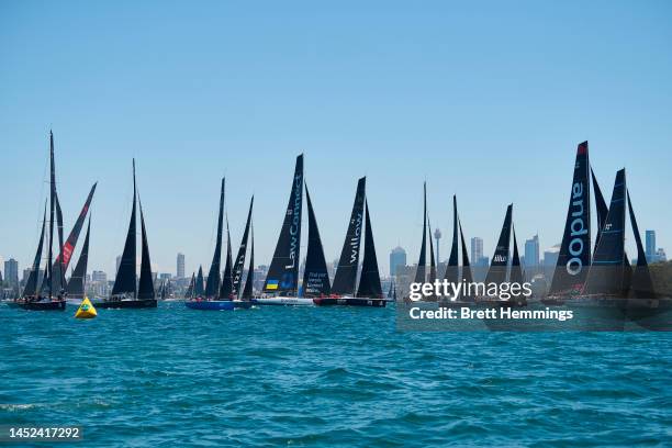 General view of the start line is pictured during the 2022 Sydney to Hobart on Sydney Harbour, on December 26, 2022 in Sydney, Australia.