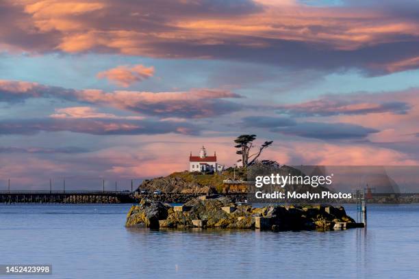 battery point lighthouse - crescent city sunset - crescent city stock pictures, royalty-free photos & images