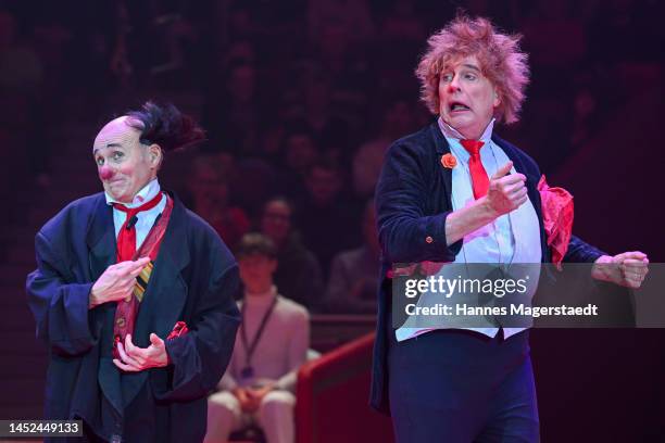 Groucho Marx and Harpo Marx perform during the Circus Krone Christmas Premiere at Circus Krone on December 25, 2022 in Munich, Germany.